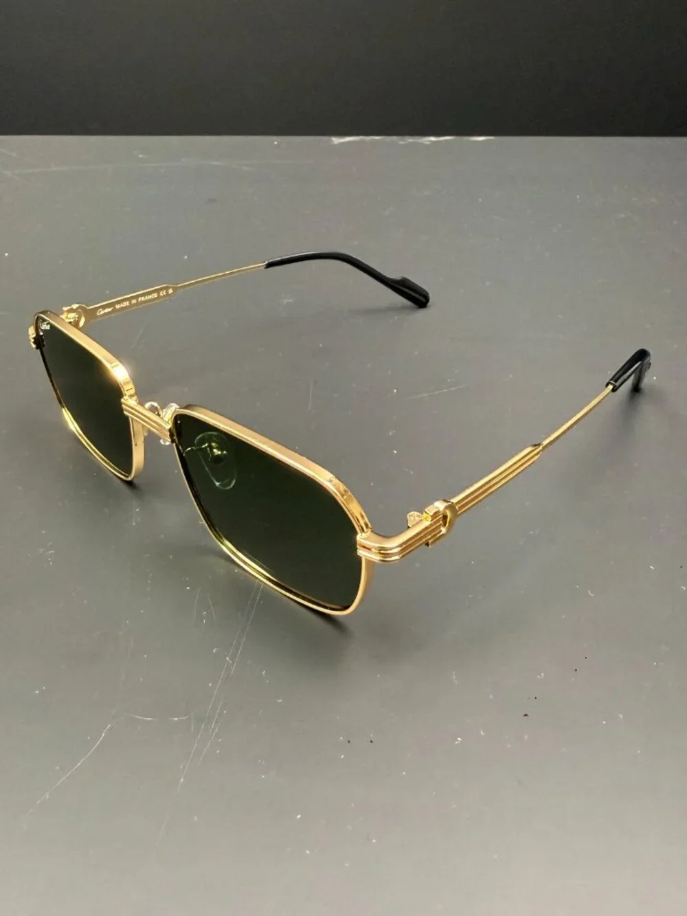High‑End Designer Style Sunglasses, Slim Gold Metal Rectangle Frame Brown Lens F